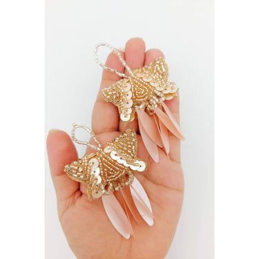 Peach And Gold Handmade Beaded Tassels With Long Sequins, Sequin Latkan, Beaded Latkans